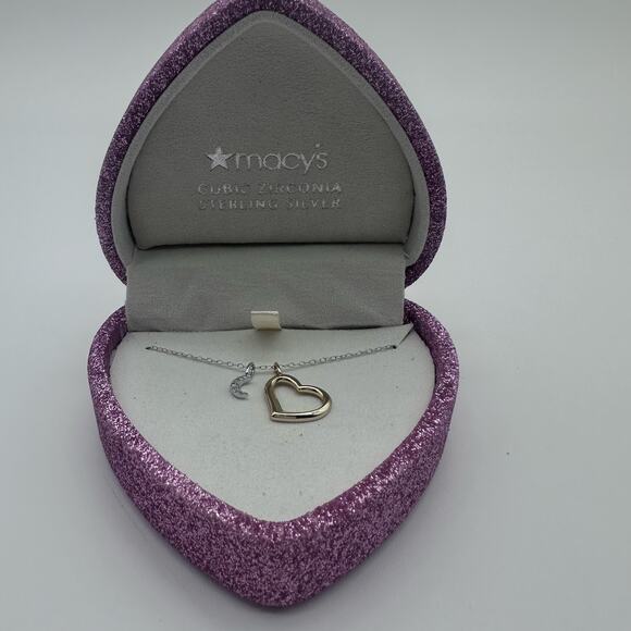 NEW in Gift Box Cubic Zirconia diamond MOON - gold Heart Sterling Silver Chain - Picture 12 of 14
